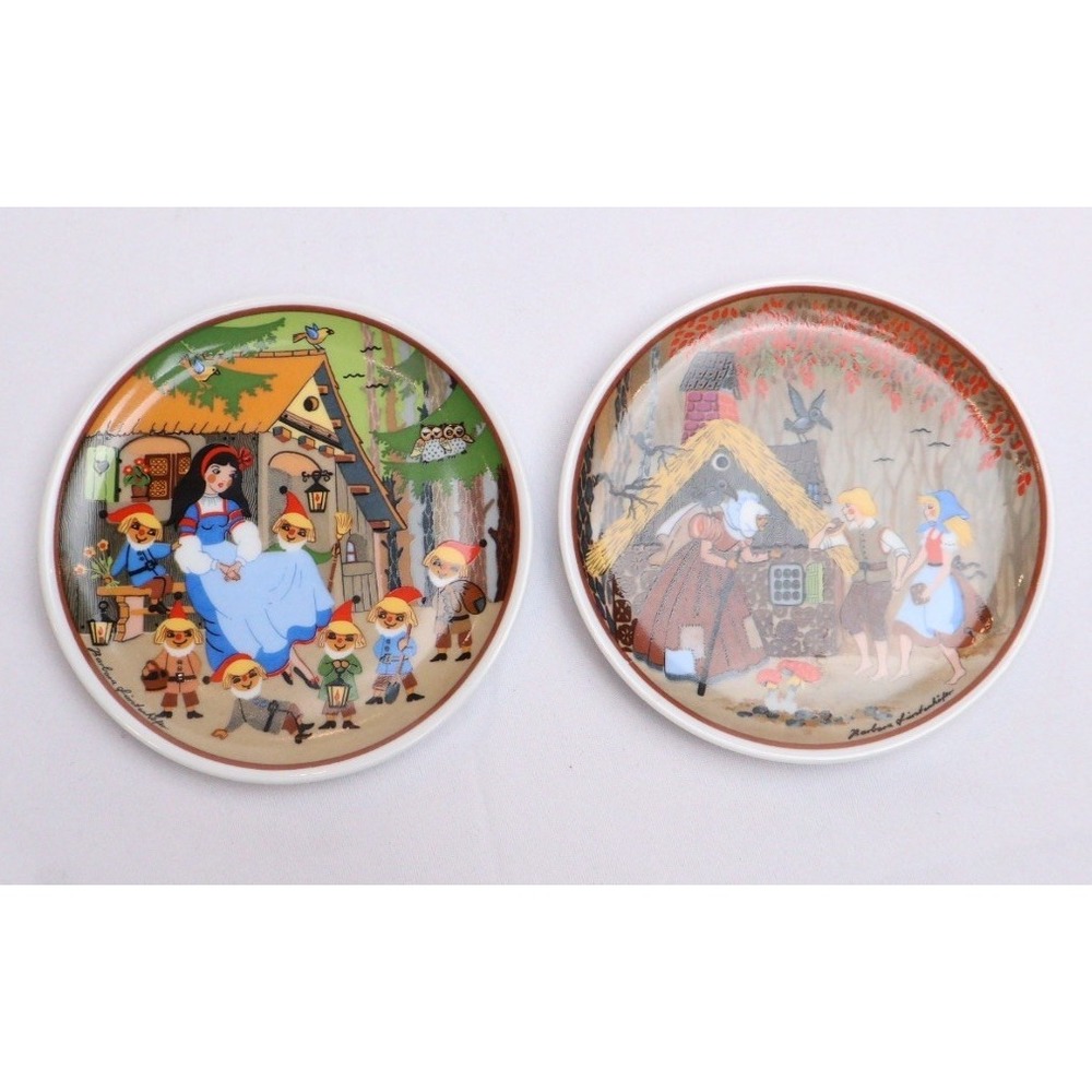 VTG Fairy Tale 4" Plates (2) Barbara Furstenhofer Snow White &  Hansel & Gretel